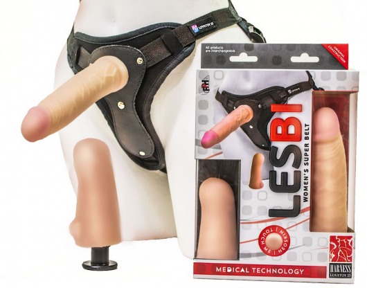 Телесный страпон Harness LESBI с вагинальной пробкой - 16,5 см. - LOVETOY (А-Полимер) - купить с доставкой в Астрахани