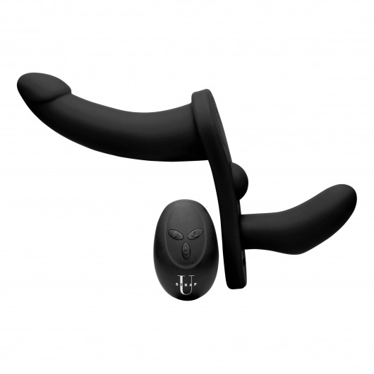 Черный вибрострапон Double Take 10X Double Penetration Vibrating Strap-on Harness - XR Brands - купить с доставкой в Астрахани