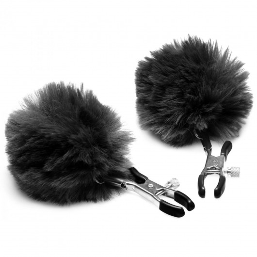 Зажимы для сосков с черным помпонами Pom Pom Nipple Clamps - XR Brands - купить с доставкой в Астрахани