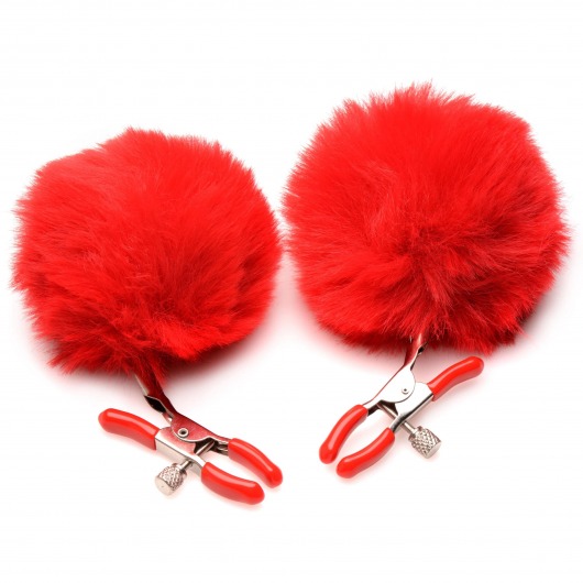 Красные зажимы на соски с помпонами Pom Pom - XR Brands - купить с доставкой в Астрахани
