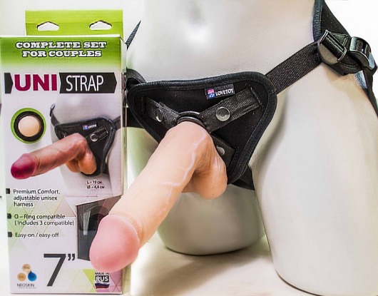 Страпон-унисекс с двумя насадками UNI strap 7  Harness - 19 и 16 см. - LOVETOY (А-Полимер) - купить с доставкой в Астрахани