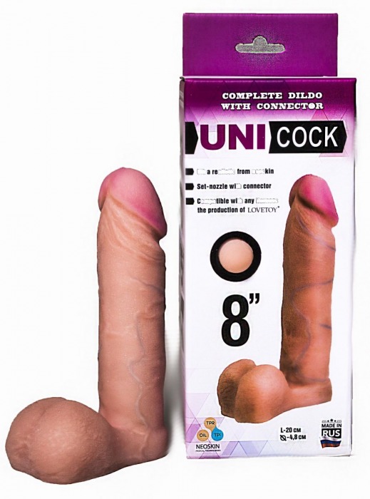 Фаллическая насадка для страпона UNICOCK 8  - 20 см. - LOVETOY (А-Полимер) - купить с доставкой в Астрахани