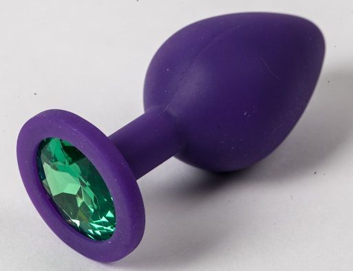 Фиолетовая силиконовая пробка с зеленым кристаллом - 9,5 см. - 4sexdreaM - купить с доставкой в Астрахани