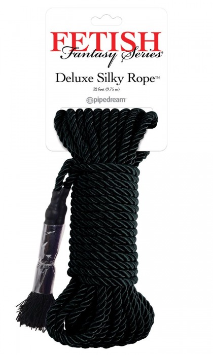 Черная веревка для фиксации Deluxe Silky Rope - 9,75 м. - Pipedream - купить с доставкой в Астрахани