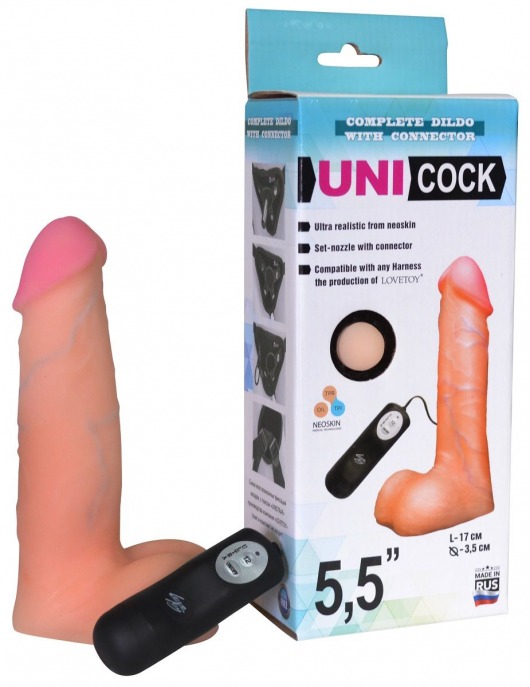 Фаллическая насадка Харнесс UNICOCK 5,5  с вибрацией - 17 см. - LOVETOY (А-Полимер) - купить с доставкой в Астрахани