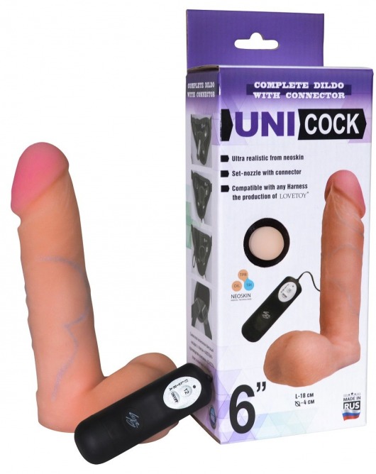 Фаллическая насадка Харнесс UNICOCK 6  с вибрацией - 18 см. - LOVETOY (А-Полимер) - купить с доставкой в Астрахани