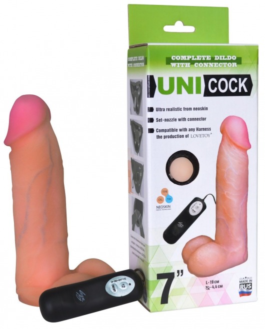 Фаллическая насадка Харнесс UNICOCK 7  с вибрацией - 19 см. - LOVETOY (А-Полимер) - купить с доставкой в Астрахани