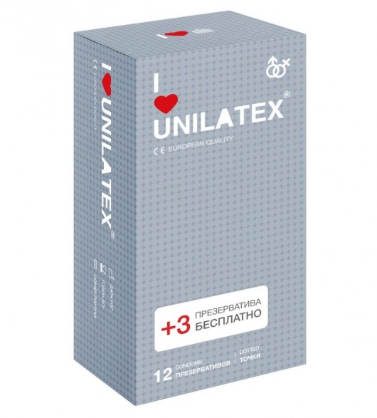 Презервативы с точками Unilatex Dotted - 12 шт. + 3 шт. в подарок - Unilatex - купить с доставкой в Астрахани