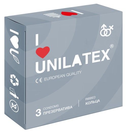 Презервативы с рёбрами Unilatex Ribbed - 3 шт. - Unilatex - купить с доставкой в Астрахани