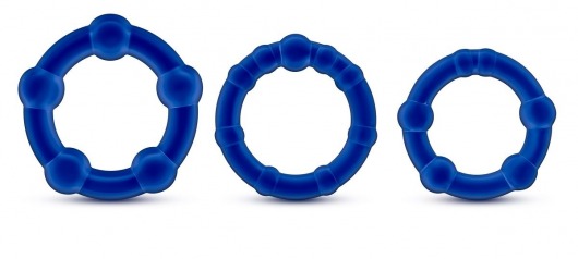 Набор из 3 синих эрекционных колец Stay Hard Beaded Cockrings - Blush Novelties - в Астрахани купить с доставкой
