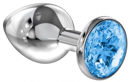 Большая серебристая анальная пробка Diamond Light blue Sparkle Large с голубым кристаллом - 8 см. - Lola Games - купить с доставкой в Астрахани