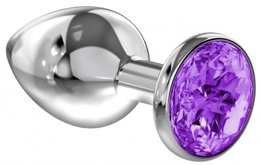 Большая серебристая анальная пробка Diamond Purple Sparkle Large с фиолетовым кристаллом - 8 см. - Lola Games - купить с доставкой в Астрахани