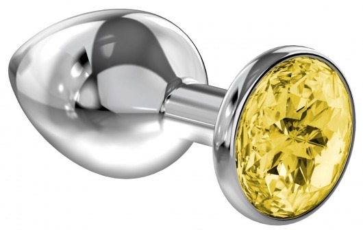 Большая серебристая анальная пробка Diamond Yellow Sparkle Large с жёлтым кристаллом - 8 см. - Lola Games - купить с доставкой в Астрахани