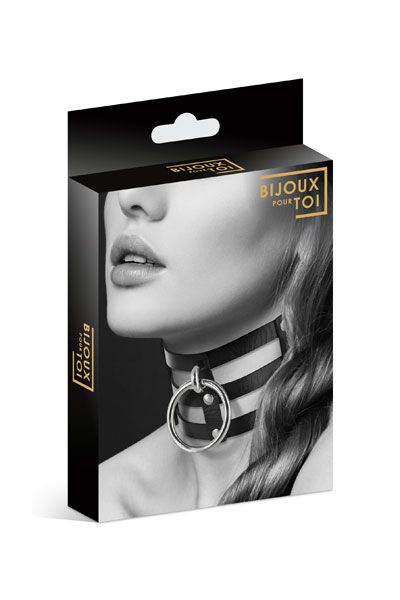 Чёрный тройной чокер с большим кольцом - Bijoux Pour Toi - купить с доставкой в Астрахани